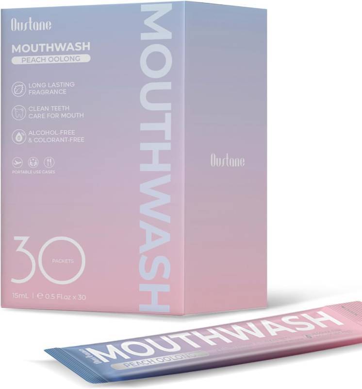 lot 21110 image: Mouthwash Travel Size, Alcohol-Free Fresh Peach Oolong Mouthwash Strips, Long-Lasting Freshness, Disposable Packs (Pack of 30)