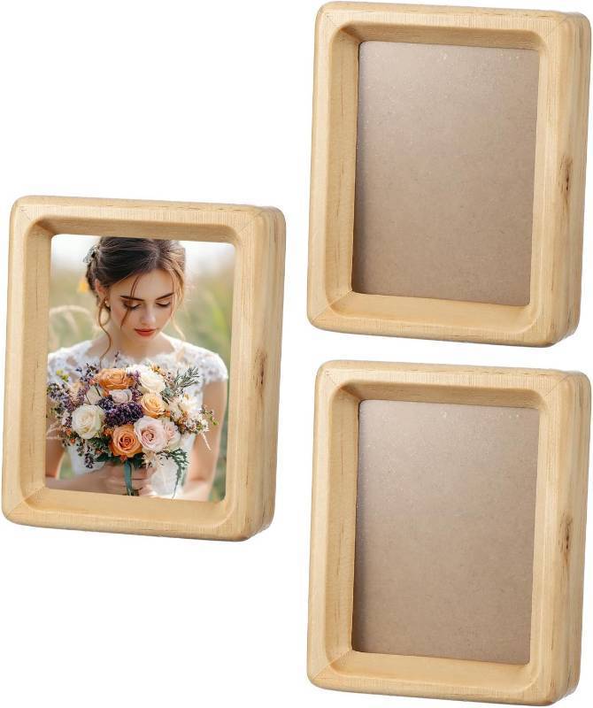 lot 21292 image: uxcell 3 x 4inch Natural Wood Photo Frames, 3pcs Mini Wooden Finish Picture Frame Tabletop Photo Frame with Mat for Desktop Display Wall Mounting, Wood color