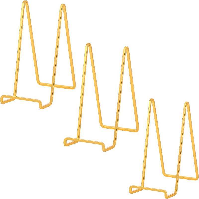 lot 21545 image: Plate Holder Easel Display Stand - 8 inch Metal Plate Stands for Display - Tabletop Picture Stand - Gold Iron Easels for Display Pictures  Photo Frames  Book  Decorative Plates  Plaque - 3 Pack