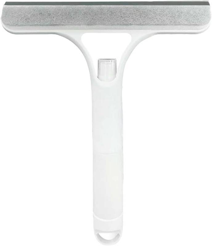 lot 21752 image: 3 in 1 Window Cleaning Scraper,All-Purpose Spray Window Squeegee Cleaner Tool,for Glass Doors for Windows Glass, Mirrors Scraper, Brush (White)