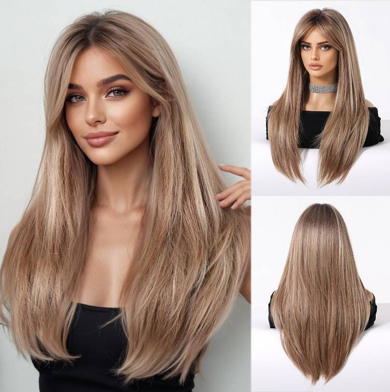 lot 21986 image: Esmee Long Straight Ash Blonde Wigs for Women Natuaral Synthetic Hair Heat Resistant Ombre Wig for Daily Party Cosplay Use