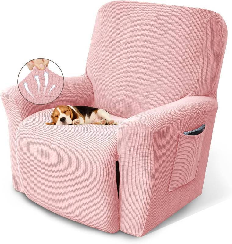 lot 22114 image: KEKUOU Recliner Chair Covers Lazy Boy Recliner Covers Stretch Couch Cover Slipcovers 1 Piece Furniture Protector with Elastic Bottom for Dog,Kids.(Recliner, Dusty Pink)