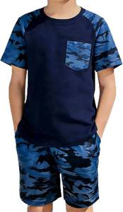lot 26813 image: Boys Clothes Short Sleeve Patchwork Camo T Shirt Top Shorts Sets Casual Summer Outifts for Kids SIZE 13-14 YEARS