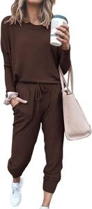 PRETTYGARDEN Women Fall 2 Piece Lounge Outfit Long Sleeve Tops High Waisted Jogger Pants Set Spring Travel Clothes Tracksuit SIZE L