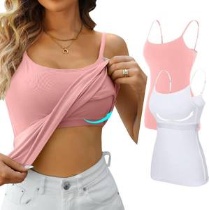 lot 26816 image: V FOR CITY Womens Non-Padded Shelf Bra Camisole Tops Adjustable Spaghetti Strap Cami Tank Cotton Undershirts 2 Pack SIZE L