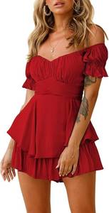 lot 26817 image: Fixmatti Women Boho Romper Off Shoulder Ruffle Chiffon Shorts Jumpsuit Playsuits SIZE M
