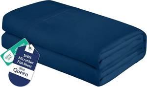 lot 26819 image: Royale Linens Queen Flat Sheet - Ultra Soft Brushed 1800 Microfiber Flat Sheets Only - Wrinkle Free & Stain Resistant - Hotel Quality Top Sheet for Bed (Queen, Navy)
