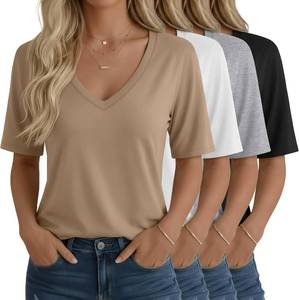 Oakgarden 4 Pack Women's Half Sleeve Shirts V Neck Tops Elbow Length Loose Fit Straight Hem T Shirts Casual Summer Tees SIZE XL