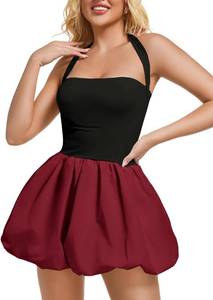 lot 26824 image: ChiaoLezhee Halter Mini Bubble Dress, Date Night Birthday Homecoming, Coquette Short Corset for Women, Sexy Cute Going Out SIZE M