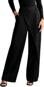 lot 26827 image: LETSVDO Womens Asymmetrical Dress Pants High Waisted Straight Wide Leg Warp Slacks Casual Work Business Trousers SIZE L