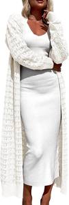 lot 26829 image: Womens Crochet Maxi Cardigan Sweaters Open Front Knit Long Sleeve Lightweight Duster Cardigan Casual Winter Outfits SIZE S