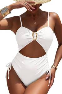 lot 26830 image: Viottiset Womens Cut Out Drawstring One Piece Swimsuit Cheeky High Cut Bathing Suit SIZE L