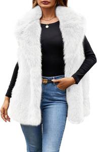 lot 26831 image: Simplee Womens Faux Fur Vest Coat Sleeveless Furry Jacket Warm Open Front Fur Vests SIZE M