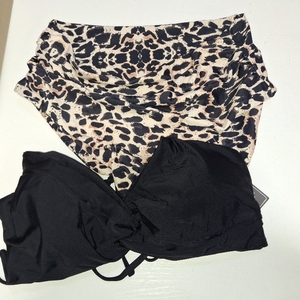 lot 26835 image: ZAFUL Twist High Waisted Bikini for Women Cross Lace Up Bathing Suit Ruched Bikini Swimsuits Tummy Control Swimwear COLOR IS CHEETAH AND BLACK SIZE XL