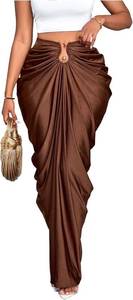 lot 26836 image: WDIRARA Womens Ruched Bodycon Maxi Skirt Cocktail Party High Waisted Long Fishtail Skirts SIZE M