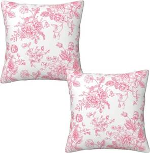 lot 26840 image: Pink and White Floral Throw Pillow Covers 18x18 Inches Set of 2, Decorative Vintage Chinoiserie Flower Pillow Case Farmhouse Cushion Covers for Sofa Bed Couch Living Room