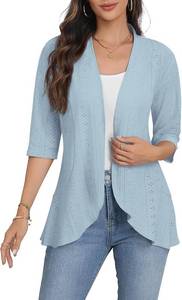 lot 26841 image: Askyes Women Cardigan 34 Sleeves Open Front Lightweight Soft Netted Knit Draped Ruffles Cardigan Kimono Cover Ups SIZE XXL