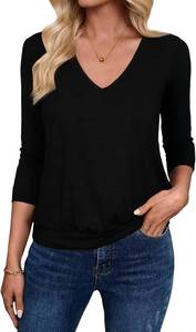 lot 26846 image: Sialois 34 Length Sleeve Women Blouse V Neck Banded Bottom Tops Casual Shirt Cute Tunic 2026 Fall Spring Summer Clothes SIZE XXL