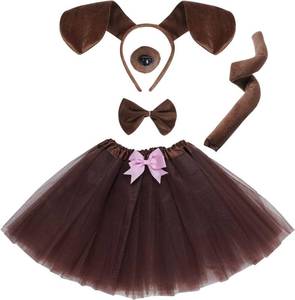lot 26847 image: Jmkcoz Puppy Dog Costume Tutu Set Brown Dachshund Dog Ears Headband Bowtie Nose Tail Tutu Skirt Animal Costume for Halloween Cosplay Party