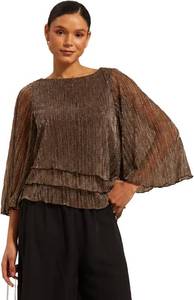 lot 26855 image: Womens Sparkle Tops Ruffle Shiny Blouses for Women Dressy Casual Pleated Layered Flowy Loose Chiffon Shirt Size Medium
