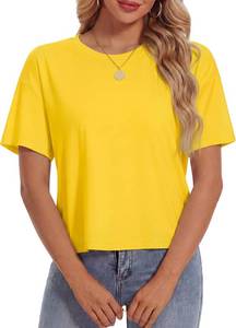 lot 26857 image: YUCOLEN Womens Crop Tops Summer Short Sleeve Cotton UPF 50 Round Neck Casual Loose Cropped T-Shirts Solid Basic Tees Size Medium