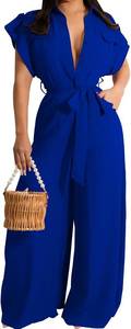 lot 26863 image: Womens Casual Long Sleeve Round Neck Jumpsuits Work Wide Leg Pants Club Party Loose Rompers Size 2XL