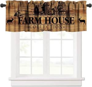 lot 26868 image: Farmhouse Farm Rustic Kitchen Curtain Valance Barn Windmill Vintage Country Brown Plaid Buffalo Window Treatment for Living Room Bedroom Bathroom W54xL18in