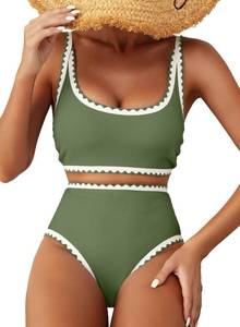 lot 26869 image: Herseas Womens Bikini Sets Floral Print Whip Stitch 2 Piece Swimsuits High Waisted Scoop Bathing Suits Size Medium