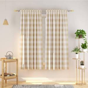 lot 26872 image: Buffalo Check Curtains 76 inches Long Cotton Basement Beige and White Gingham Plaid Kitchen Window Panels Living Room Checker Drapes Bedroom Rod Pocket Window Treatment 2 Panels