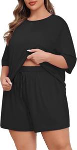 lot 26876 image: Lastshe Womens Plus Size Pajama Set 2 Piece Soft Short Sleeve with Pockets Summer Shorts Sleepwear Knit Pjs Lounge Set Size 4X