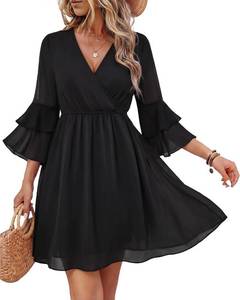 lot 26881 image: Bebonnie Womens 34 Ruffle Sleeve Spring Summer Casual V Neck Flowy Chiffon Layers Dresses Size XXL