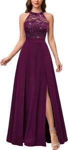 lot 26883 image: MIUSOL Womens Elegant Halter Lace Sparkling Sequin Bridesmaid Maxi Dress Size Large