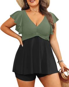 lot 26886 image: Plus Size Tankini Set Swimsuit - Women Two Piece Bathing Suit with Shorts Ruffle Sleeve Swimwear 2025 Size 18W