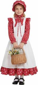lot 26887 image: Cuteshower Colonial Costume Girls Prairie Dress Pioneer Girls Costume with Hat Halloween Party Outfit Size Large