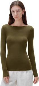 lot 26893 image: SUUKSESS Cloud Cashmere Women Boat Neck Fitted Long Sleeve Shirt Basic Knit Tops SIZE Small
