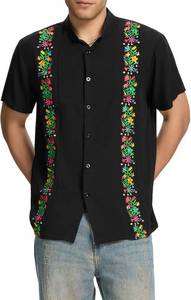 lot 26894 image: Mens Mexican Guayabera Shirt Short Sleeve Cinco De Mayo Shirts for Men with Elegant Embroidered Design Size XXXL