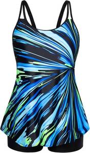 lot 26901 image: Hanna Nikole Womens Tankini Swimsuits Two Piece Tummy Control Bathing Suit Modest Swim Top with Shorts Plus Size Swimwear SIZE XXL
