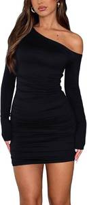 lot 26902 image: Womens Off The Shoulder Sexy Bodycon Long Sleeve Ruched Party Club Mini Dress SIZE XS