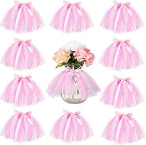 lot 26905 image: Tatuo 12 Pieces Mini Tutu Table Skirt Wine Bottle Cover Tutu Skirt Tulle Vase Skirt Decor Garland Centerpieces for Wedding Baby Shower Cake Dessert Birthday Party(Pink and White)