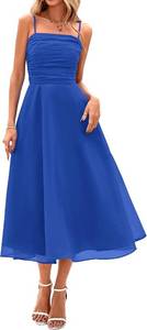 lot 26910 image: PRETTYGARDEN Womens Summer Dresses 2025 Spaghetti Strap Sleeveless Smocked Flowy Midi Wedding Guest Dress with Pockets SIZE XL
