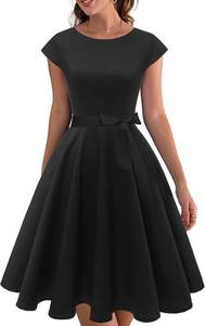 lot 26911 image: PUKAVT Womens 1950 Boatneck Cap Sleeve Vintage Swing Cocktail Party Dress with Pockets SIZE XL