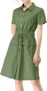 lot 26917 image: Allegra K Womens Button Down Shirt Dress Short Sleeve Casual Collared Cotton Drawstring Shirtdress Safari Dress SIZE M