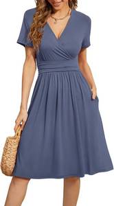 lot 26921 image: WEACZZY Womens Summer Short Sleeve Casual Dresses V-Neck Floral Party Dress with Pockets SIZE S