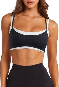 lot 26922 image: LASLULU Womens Double Layered Sports Bra Adjustable Spaghetti Straps Sexy Scoop Neck Wireless Padded Workout Yoga Crop Tops SIZE L