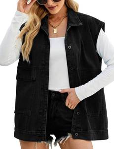 lot 26926 image: Zontroldy Denim Jean Vest for Women Oversized Sleeveless Button Down Denim Jean Vest Waistcoat Shacket Jacket SIZE L