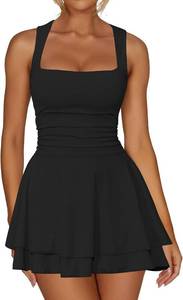 lot 26930 image: Kaximil Womens Square Neck Ruffle Hem Mini Dress Ruched Waist Short Party Dresses SIZE S