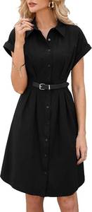 lot 26941 image: YEXPINE Womens Short Sleeve Button Down Shirt Dresses with Corset Waist Belt Casual A Line Mini Work Dress SIZE L