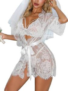 lot 26948 image: CRIPOM WomenS Lingerie Robe Lace Kimono See Through Nightgown SIZE S
