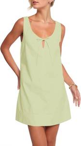 lot 26952 image: OLAPTA Women Sleeveless Summer Tie Up Loose Fit Scoop Neck Mini Tank Dress with Pockets Size Small