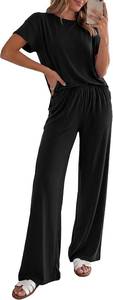 lot 26956 image: PRETTYGARDEN Womens 2026 Summer 2 Piece Matching Lounge Sets Short Sleeve Shirts Tops Wide Leg Pants Travel Airport Outfits Size Small
